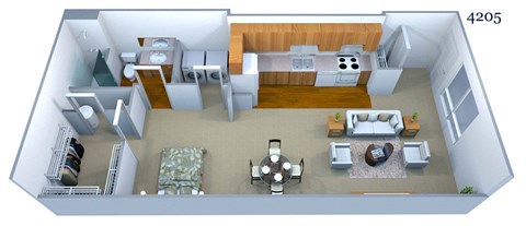 a 3d floor plan of a living room with a dining room